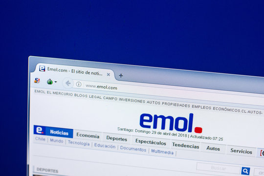 Ryazan, Russia - April 29, 2018: Homepage of Emol website on the display of PC, url - Emol.com