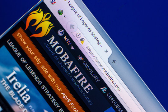 Ryazan, Russia - April 29, 2018: Homepage of Mobafire website on the display of PC, url - Mobafire.com