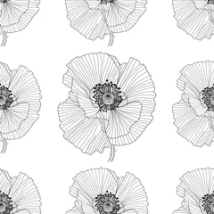 seamless pattern of black and white poppies