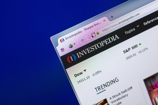 Ryazan, Russia - April 29, 2018: Homepage of Investopedia website on the display of PC, url - Investopedia.com