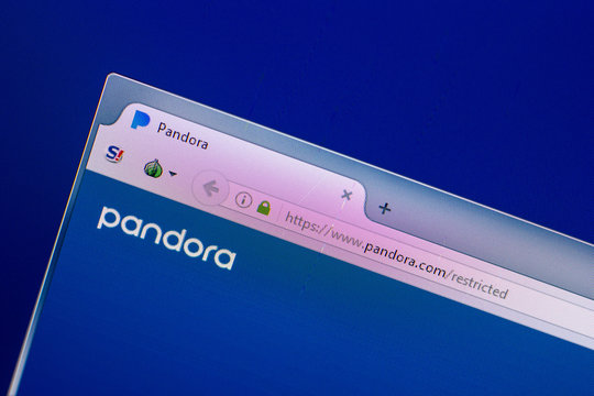 Ryazan, Russia - April 29, 2018: Homepage of Pandora website on the display of PC, url - Pandora.com