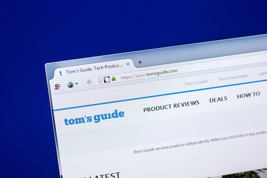 Ryazan, Russia - April 29, 2018: Homepage of Tomsguide website on the display of PC, url - Tomsguide.com