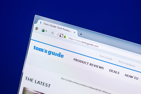 Ryazan, Russia - April 29, 2018: Homepage of Tomsguide website on the display of PC, url - Tomsguide.com