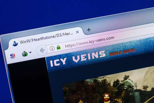 Ryazan, Russia - April 29, 2018: Homepage of Icy-veins website on the display of PC, url - Icy-veins.com