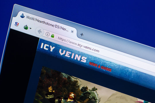 Ryazan, Russia - April 29, 2018: Homepage of Icy-veins website on the display of PC, url - Icy-veins.com