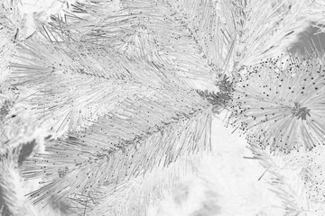 Christmas Tree Close Up. Inverted Black and White Abstract Background, Xmas Template