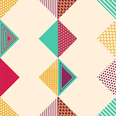 Abstract pattern seamless rhombuses  with various textures. Trendy vector illustration.