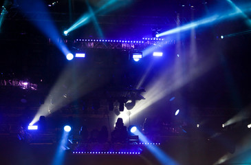 Fototapeta na wymiar Blue light on a rock concert stage as background