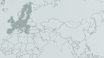 Fototapeta premium Europe on a world map with the borders of continents and countries - 3D Rendering