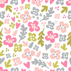 Cute vector background with flowers in flat style.