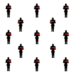 Seamless pattern Romantic Knight black silhouette with red flowers on white, vector eps 10