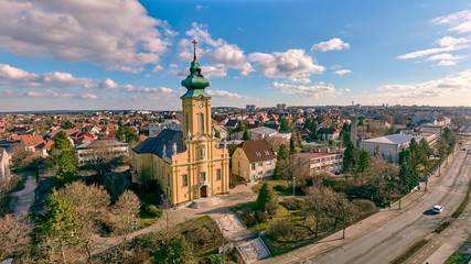 Fototapeta na wymiar Árpád-házi Szent Margit-templom from air