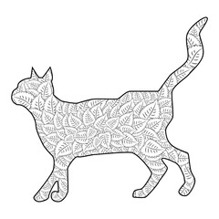 Coloring book Magic cat for adults. Hand drawn artistically ethnic ornament with patterned illustration