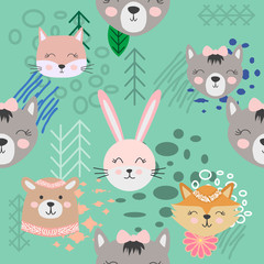 Obraz premium Autumn forest seamless pattern with cute animals