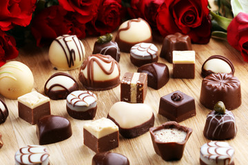 Chocolates Pralines and Roses Perfect Combination for the Woman You Love. Valentines Day
