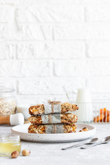 Homemade granola bars with pumpkin seeds and dried apricots.