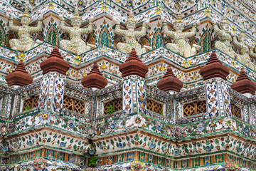 Fototapeta na wymiar Religious sculpture decoration Detail of Wat Arun temple, Bangkok, Thailand.