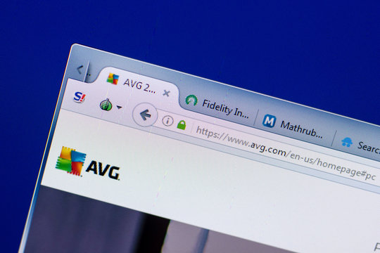 Ryazan, Russia - May 08, 2018: AVG website on the display of PC, url - AVG.com.