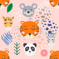 forest animal seamless pattern. hand drawn illustration