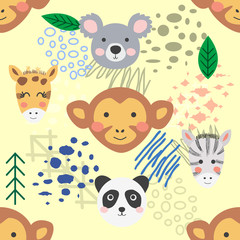 forest animal seamless pattern. hand drawn illustration