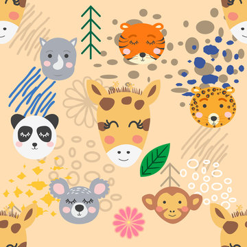 forest animal seamless pattern. hand drawn illustration