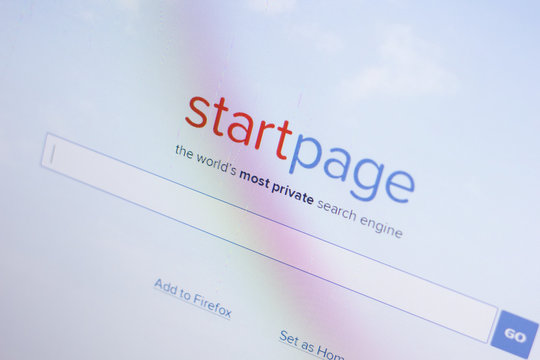 Ryazan, Russia - May 08, 2018: StartPage website on the display of PC, url - StartPage.com.