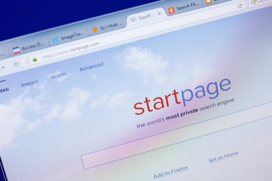 Ryazan, Russia - May 08, 2018: StartPage website on the display of PC, url - StartPage.com.