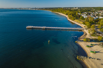 Aerial view to Gdynia Orlowo Pier and coastline.
