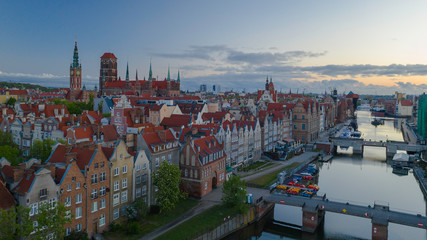 Obraz premium Aerial view to old town in Gdansk.