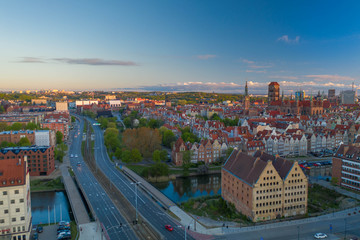 Aerial view to old town in Gdansk.