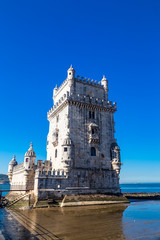 Fototapeta na wymiar Belem Tower a 16th-century fortification located in Lisbon