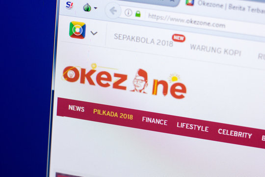 Ryazan, Russia - May 08, 2018: Okezone website on the display of PC, url - Okezone.com.
