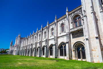 Fototapeta na wymiar The Jeronimos Monastery or Hieronymites Monastery, a former monastery of the Order of Saint Jerome near the Tagus river in the parish of Belem, in Lisbon, Portugal
