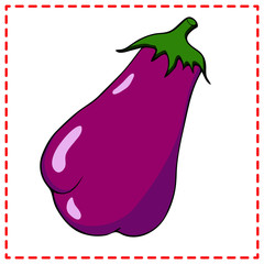 Eggplant.Vector botanical illustration in cartoon style. Isolated object on white background. Suitable for menus, kitchen prints, textiles.