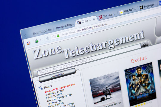 Ryazan, Russia - May 08, 2018: Zone-telechargement1 website on the display of PC, url - Zone-telechargement1.com.