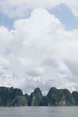 Panoramic view over limestone mountains in Halong Bay, Vietnam