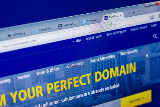 Ryazan, Russia - May 08, 2018: 1and1 website on the display of PC, url - 1and1.com.