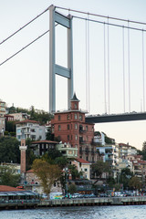 ISTANBUL TYRKEY - October, 2019. View from bosphorus strait, in the background a panorama of Istanbul - obrazy, fototapety, plakaty