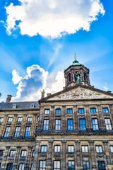 Fototapeta na wymiar The Royal Palace of Amsterdam on a sunny day.