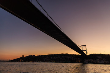 Obraz premium Istanbul, Turkey- October, 2019. Wide angle view from Golden Horn Metro Bridge, a cable-stayed bridge along the M2 line of the Istanbul Metro, spanning the Golden Horn in Istanbul, Turkey.