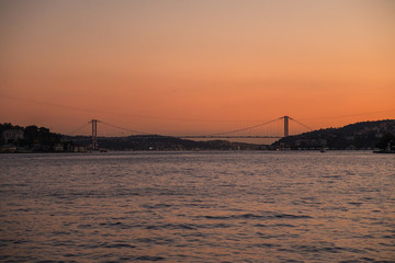 Obraz premium Istanbul, Turkey- October, 2019. Wide angle view from Golden Horn Metro Bridge, a cable-stayed bridge along the M2 line of the Istanbul Metro, spanning the Golden Horn in Istanbul, Turkey.