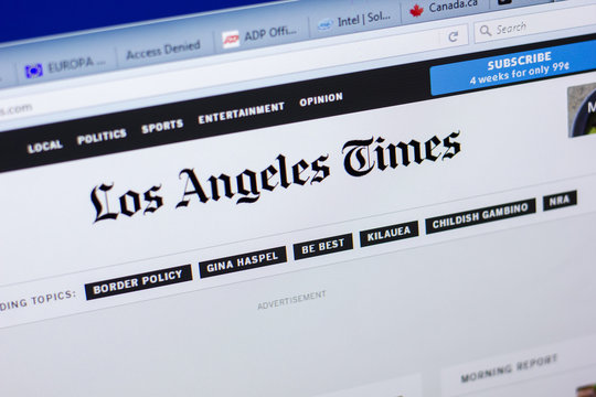 Ryazan, Russia - May 08, 2018: LAtimes website on the display of PC, url - LAtimes.com.