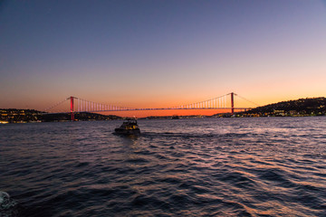 Obraz premium Istanbul, Turkey- October, 2019. Wide angle view from Golden Horn Metro Bridge, a cable-stayed bridge along the M2 line of the Istanbul Metro, spanning the Golden Horn in Istanbul, Turkey.