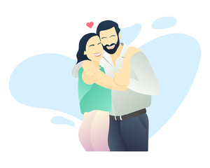Happy Valentine's day. Couple in love on a date. Man embracing a woman - UI design element for dating app or website - Flat gradient vector illustration.