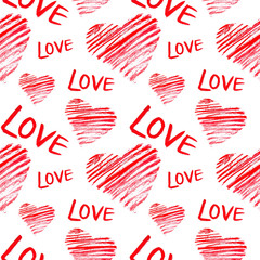  Seamless pattern Hearts watercolor illustration of Valentine's Day