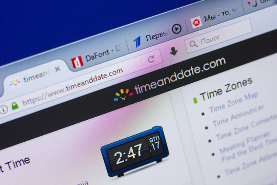 Ryazan, Russia - May 13, 2018: TimeAndDate website on the display of PC, url - TimeAndDate.com.