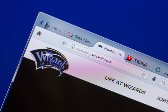 Ryazan, Russia - May 13, 2018: Wizards website on the display of PC, url - Wizards.com.