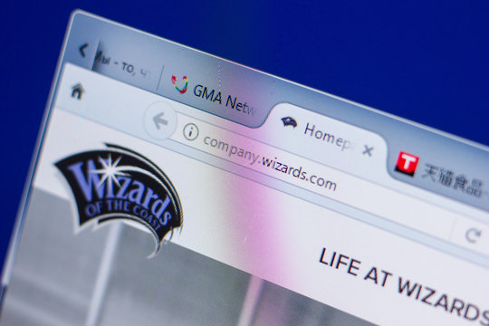 Ryazan, Russia - May 13, 2018: Wizards website on the display of PC, url - Wizards.com.