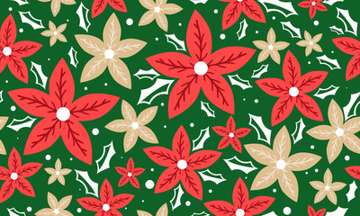Red flower background for elegant Christmas concept, with beautiful drawing of leaf and flower.