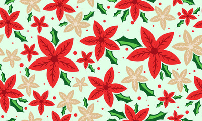 Red flower background for elegant Christmas concept, with beautiful drawing of leaf and flower.